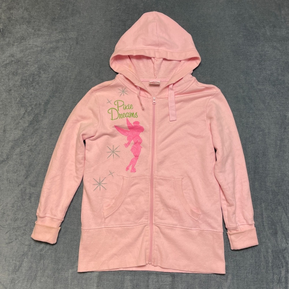 Disney Store Pixie Dreams Hoodie Womens L Pink Drawstring Ribbed Full Zip